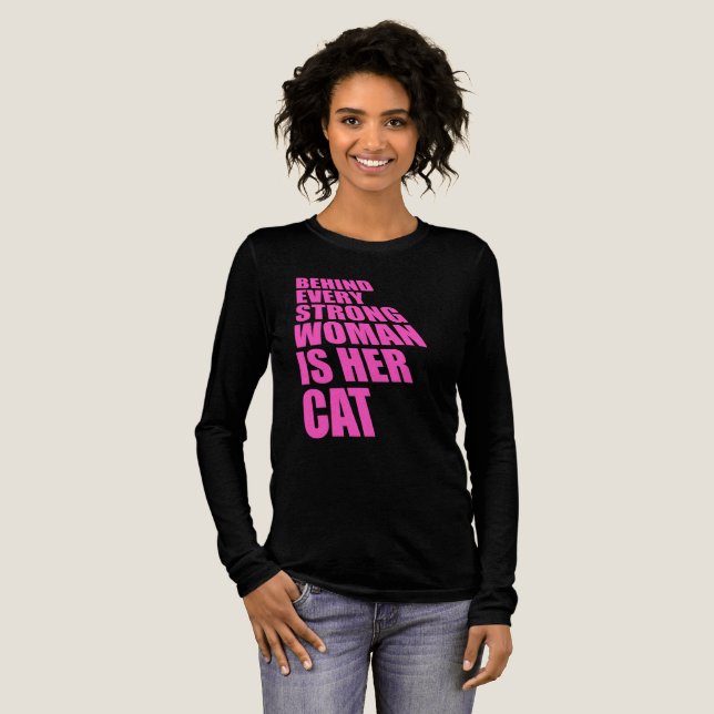 Behind Every Strong Woman Is Her Cat Funny Quotev Tri-Blend Shirt (Full Front)