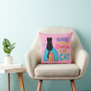 Behind Every Strong Woman Is Her Cat Throw Pillow