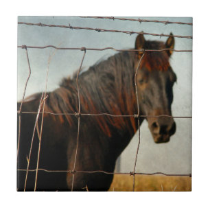 Behind the fence, abstract horse ceramic tile