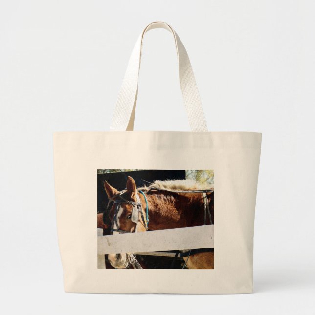 Behind the Fence Amish Horse Large Tote Bag (Front)
