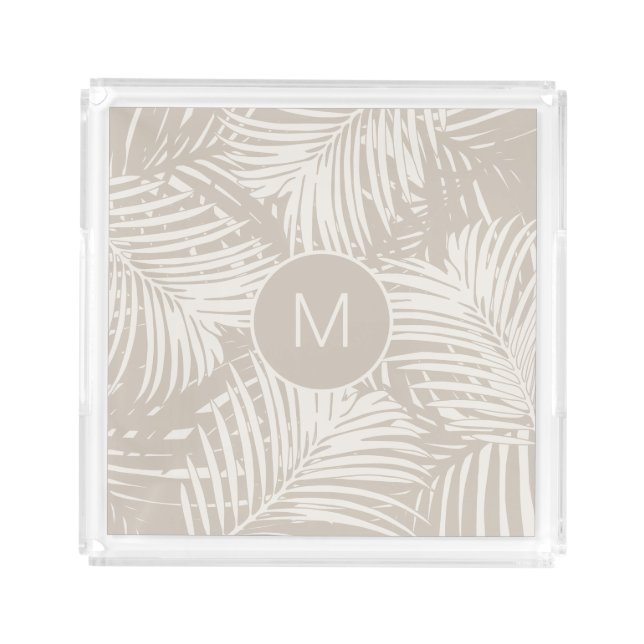 Behind the Palms Modern Tan Monogrammed Acrylic Tray (Front)