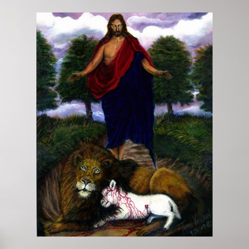 Behold I Come Quickly Jesus Lion and Lamb Poster