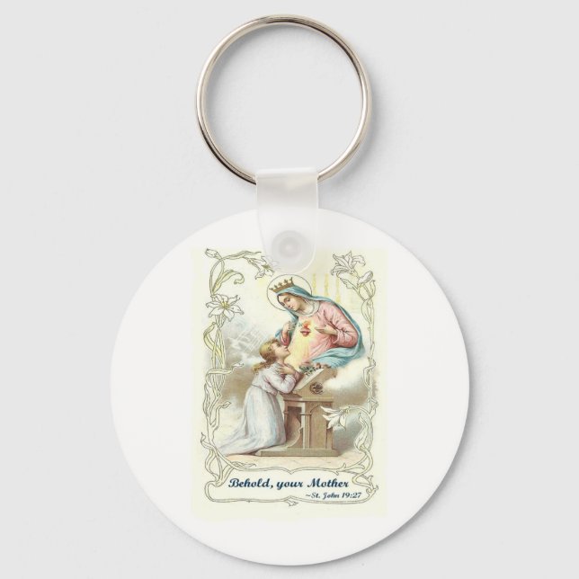 'Behold Your Mother' Blessed Virgin Mary Items Keychain (Front)