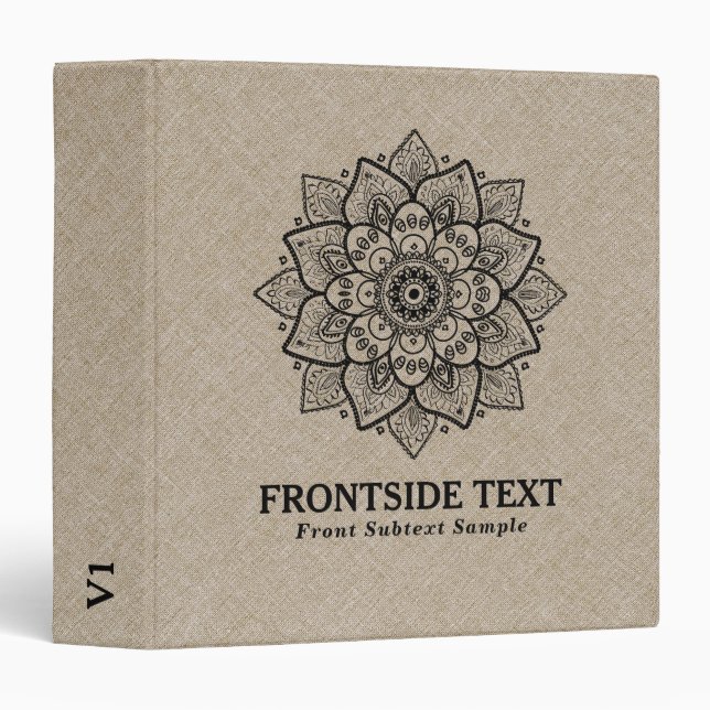 Beie Linen & Black Mandala Binder (Front/Spine)