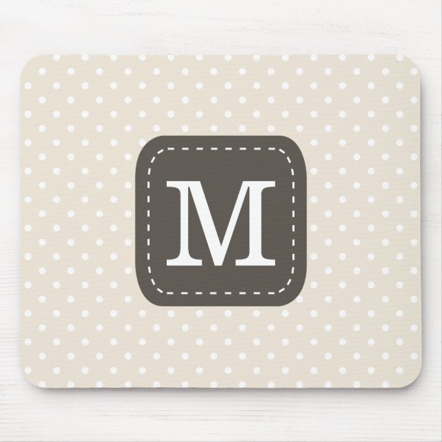 Beig Polka Dots Pattern with Personalized Monogram Mouse Pad (Front)