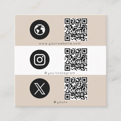 Beige 3 Icon QR Code Business Social Media Logo Calling Card