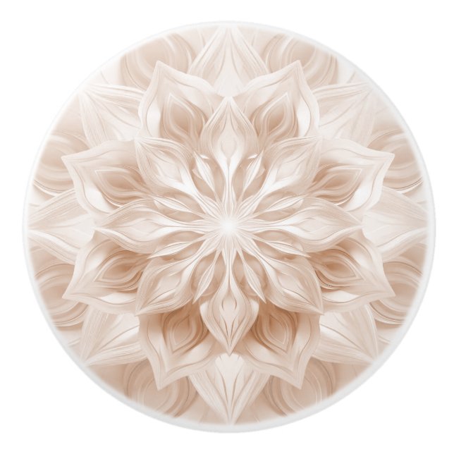 Beige 3D Shiny Mandala Pattern Ceramic Knob (Front)