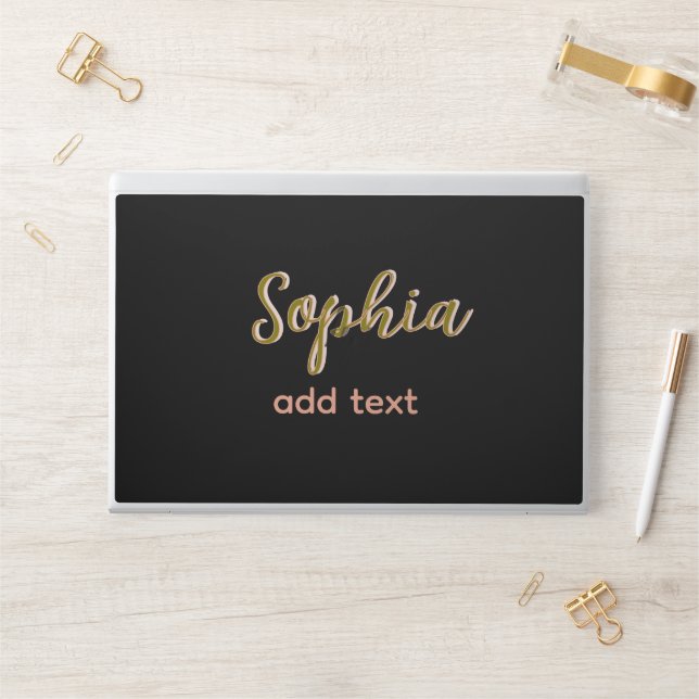 beige add name girl boss text black elegant HP laptop skin (Desk)