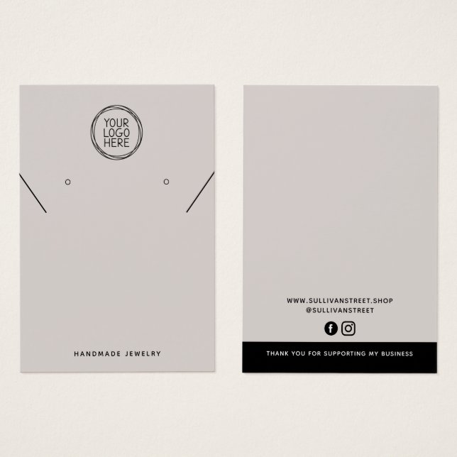 Beige Add Your Logo Necklace Earrings Display Card (Front & Back)