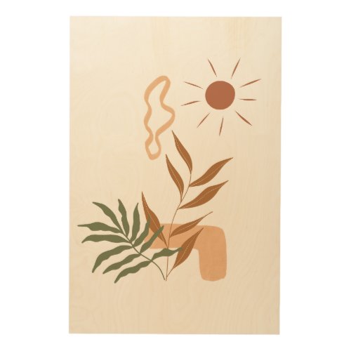 Beige Aesthetic Abstract Flower Botanical Wood Art