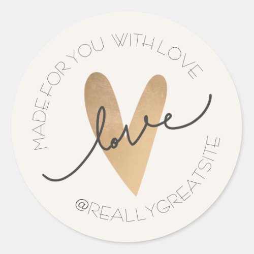 Beige Aesthetic Gold Made With Love Circle Sticker