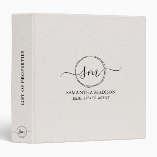 Beige Aesthetic Modern Calligraphy Real Estate  3 Ring Binder