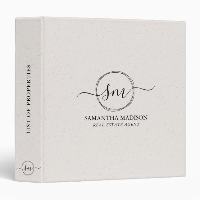 Beige Aesthetic Modern Calligraphy Real Estate  3 Ring Binder (Front/Spine)