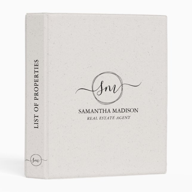 Beige Aesthetic Modern Calligraphy Real Estate  Mini Binder (Front/Spine)