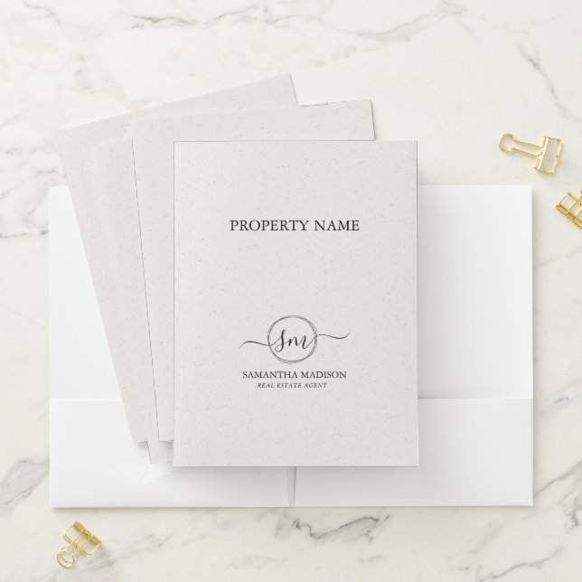 Beige Aesthetic Modern Calligraphy Real Estate  Pocket Folder (In Situ)