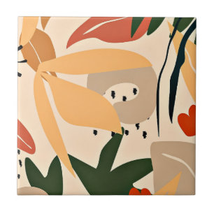 Beige Aesthetic tropical pattern Ceramic Tile