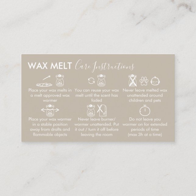 Beige Aftercare Instructions for Wax Melt Business Card (Back)