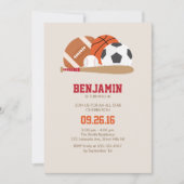 Beige All Star Sports Birthday Party Invitation (Front)
