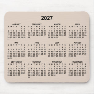 Beige and Black 2027 Calendar Mouse Pad