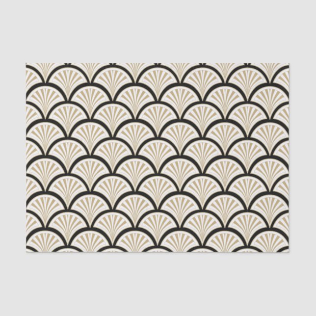Beige and black art-deco flower pattern tissue paper (Front)