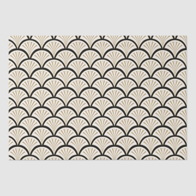 Beige and black art-deco flowers pattern tissue paper (Front)