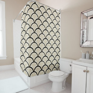 Beige and black art-deco seamless pattern shower curtain