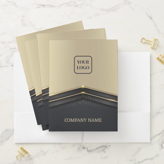 Beige and Black Background Gold Shiny Arrow  Pocket Folder (In Situ)