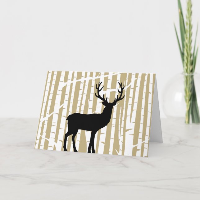 Beige and Black Birch Tree Forest Greeting Card (Front)