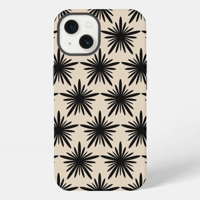 Beige And Black Boho Abstract Star Pattern Iphone Case (Back)