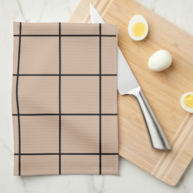 Beige and Black Checkered Kitchen Towels (Quarter Fold)