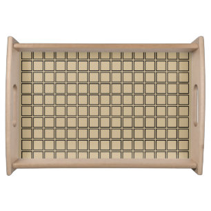 Beige and Black Checkered - Serving Tray, Large Tray