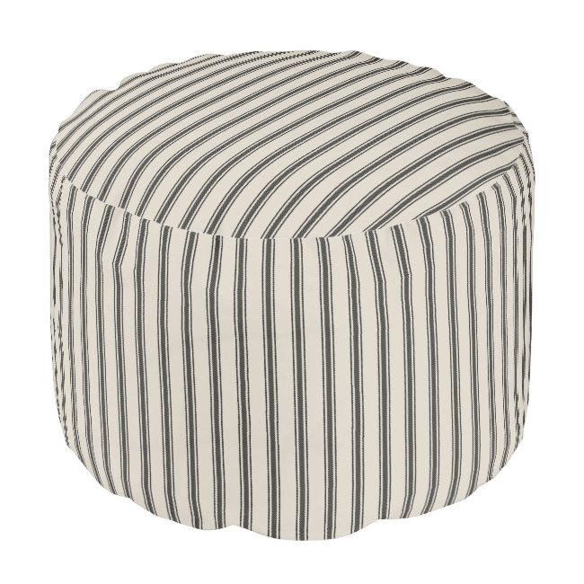 Beige and Black Classic Ticking Stripes Pouf