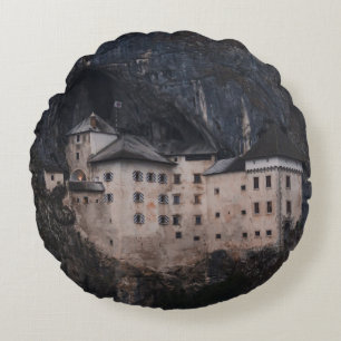 BEIGE AND BLACK CONCRETE HOUSE ROUND PILLOW