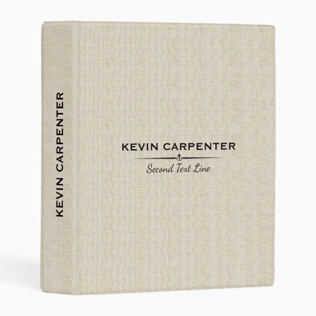 Beige and black natural linen texture mini binder (Front/Spine)