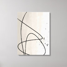 Beige and Black One Line Minimalist Abstract Art