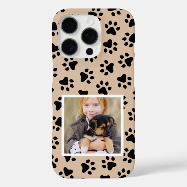 Beige and Black Pet Photo Paw Print Pattern Case-Mate iPhone Case (Back)
