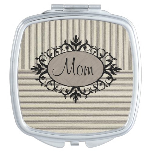 Beige and Black Stripe Compact Mirror