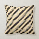 [ Thumbnail: Beige and Black Stripes/Lines Pattern Throw Pillow ]