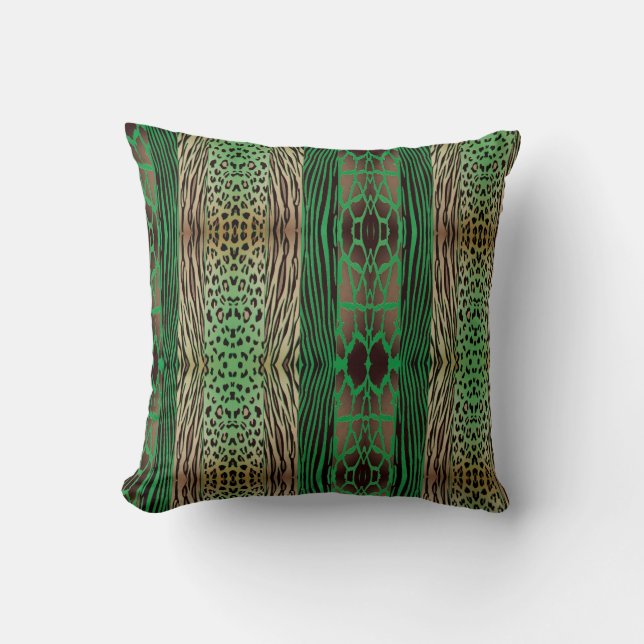 Beige And Blue Animal  Printed Zebra Stripe Pillow (Front)