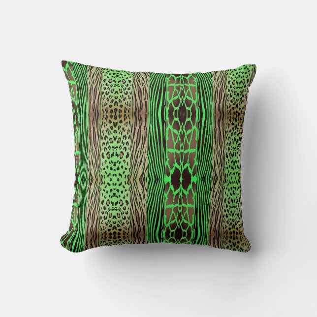 Beige And Blue Animal  Printed Zebra Stripe Pillow (Front)