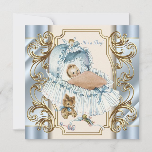 Beige and Blue Baby Boy Shower Invitation (Front)