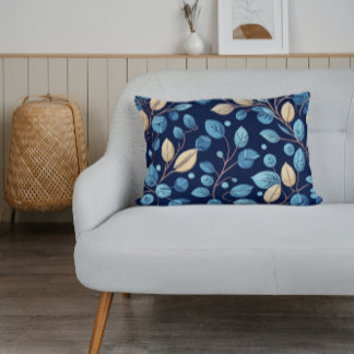 Beige and Blue Botanicals -  Lumbar Pillow