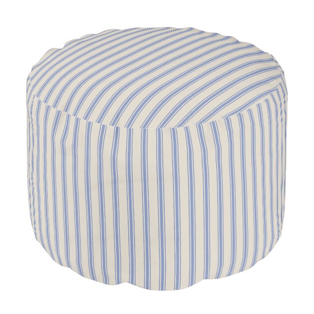 Beige and Blue Classic Ticking Stripes Pouf (Angled Front)