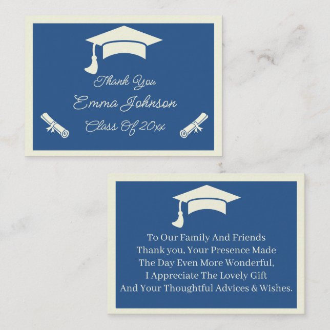 Beige And Blue Customized Graduation Thank You Note Card (Front/Back)