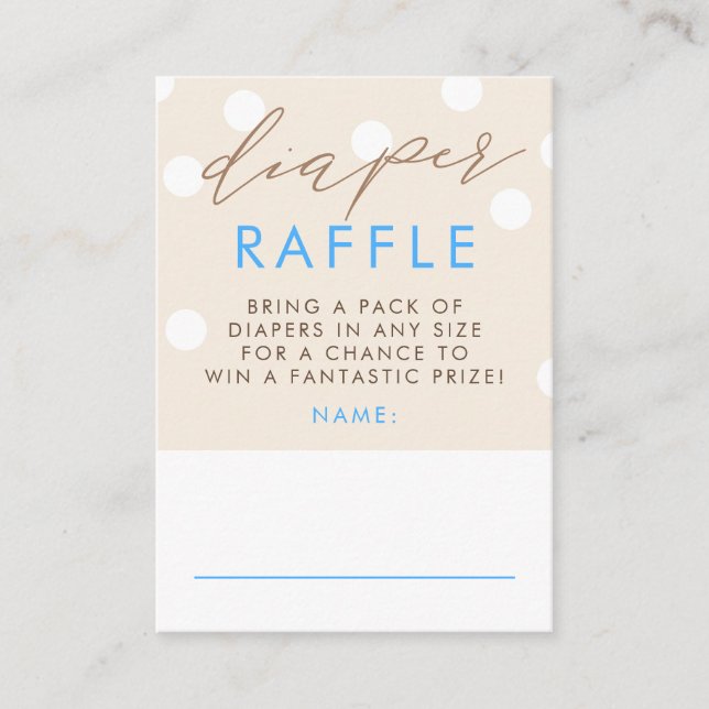 Beige and Blue Diaper Raffle Baby Shower Tickets Enclosure Card (Front)