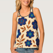 Beige and Blue Floral Tank Top