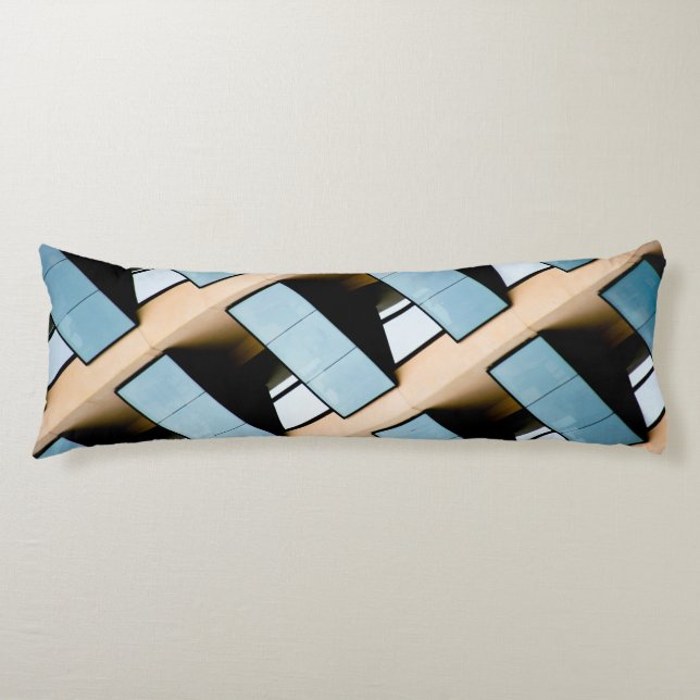 Beige and Blue Geometric Pattern Body Pillow (Front)