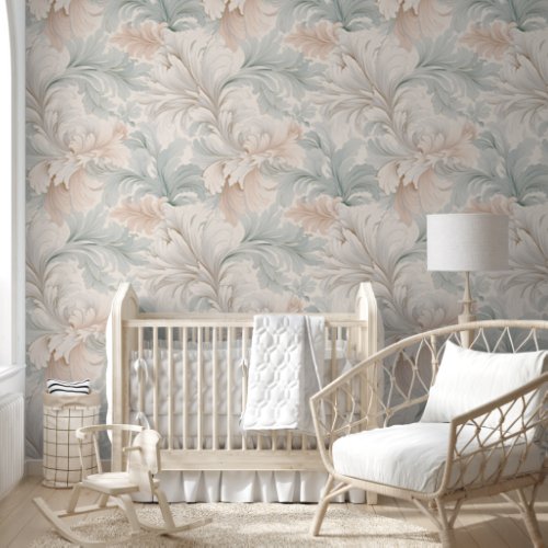 beige and blue_gray vintage floral pattern wallpaper 