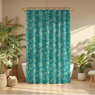 Beige And Blue Green Paisley Shower Curtain