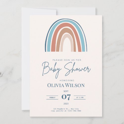 Beige and Blue Rainbow Baby Shower Invitation